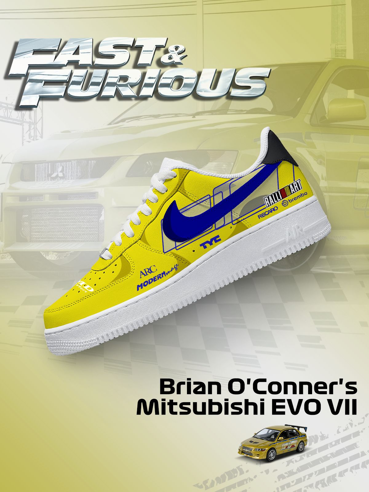 Custom Printed Brian O'Conner's EVO VII Sneakers