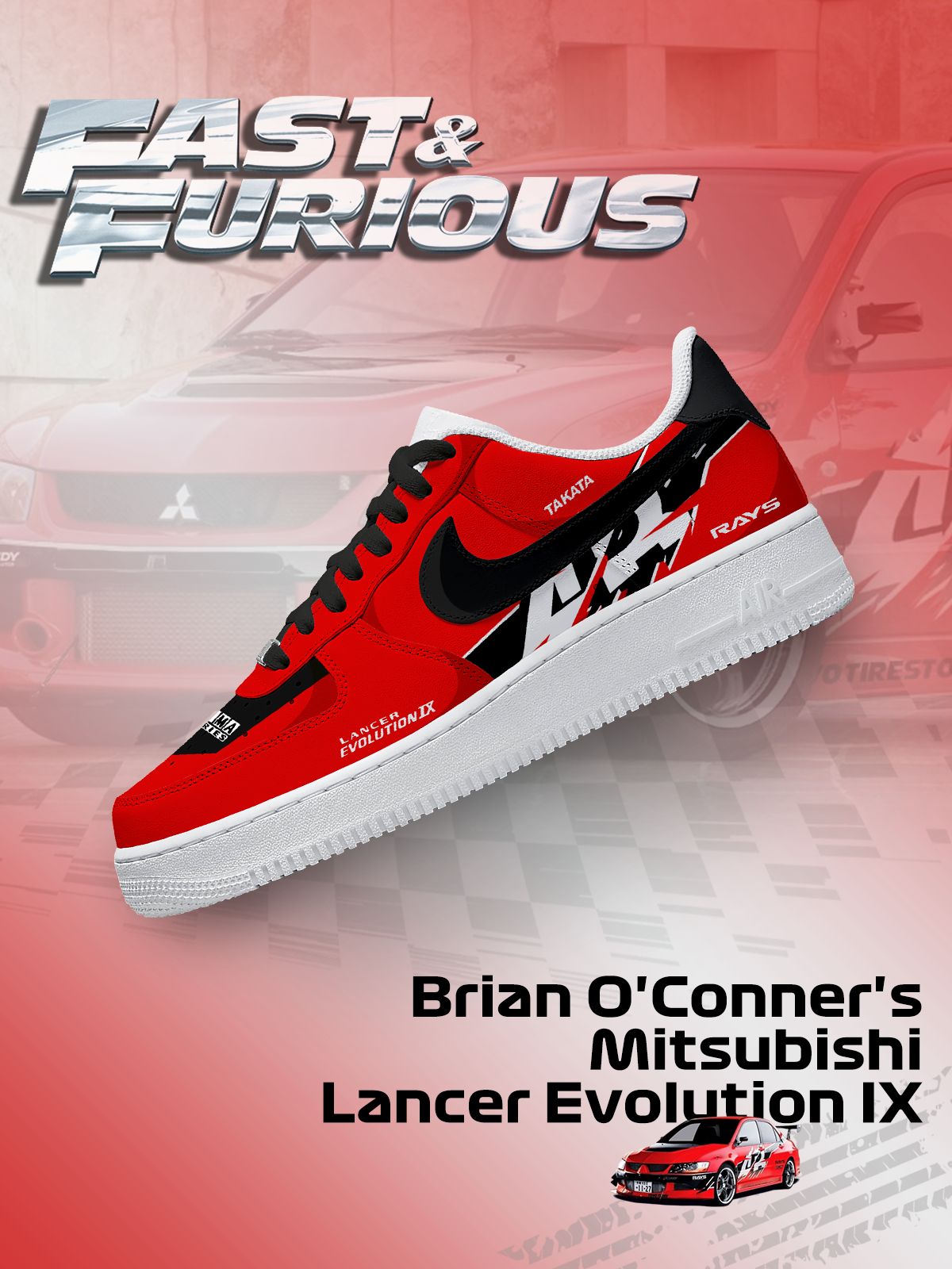 Custom Printed Brian O'Conner's Lancer Evolution IX Sneakers