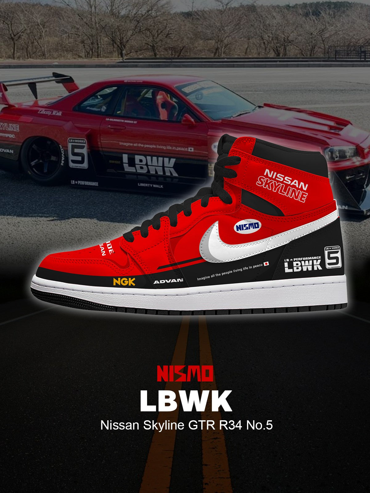 Skyline GTR R34 No.5 V.1 High-top Custom Sneakers