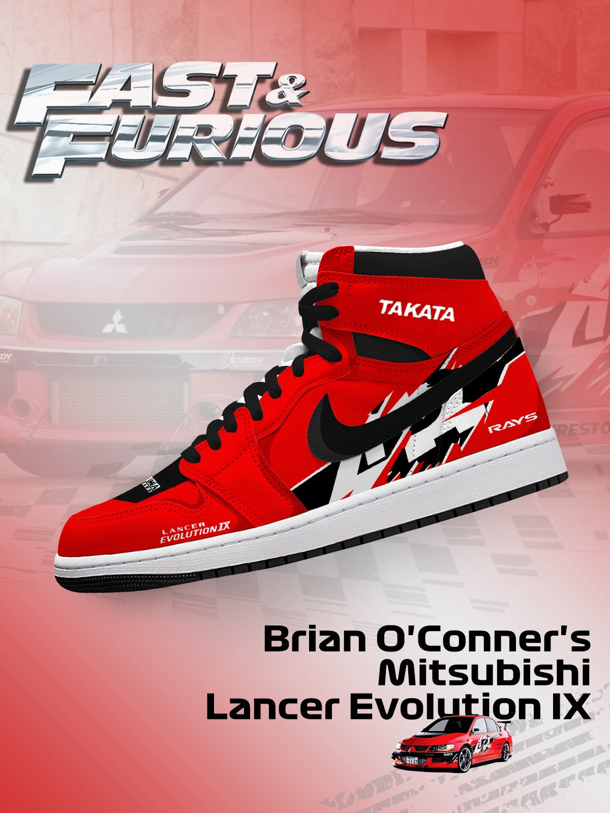 Brian O'Conner's Lancer Evolution IX V.1 High-top Custom Sneakers